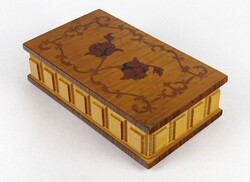 1O994 old rose inlaid wood card box cigar box 5 x 10 x 17.5 Cm