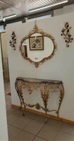 Gold mirror wall lamp console with marble top