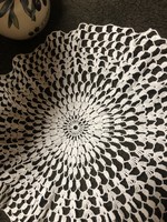 Crocheted needlework, lace tablecloth with a fan pattern