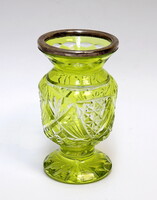 Yellow polished crystal vase with silver rim