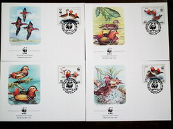 1987. Észak-Korea - WWF - Mandarinkacsák / mandarinrécék bélyegsor 4 darab FDC-n