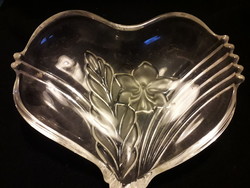 Szív alakú virág nyomott mintás üveg kínáló 22xx18x4cm hibátlan