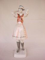 Hollóházi porcelán népviseletes nő kazári menyecske nagy méret 30 cm