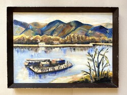 Ester Cserhalmi, Danube landscape, oil on canvas, brown wooden frame, 50 x 70 cm