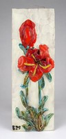 1O897 Balogh Zsuzsa virágdíszes fali kerámia 28 x 10 cm