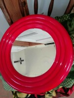 Retro, red plastic wall mirror 42 cm
