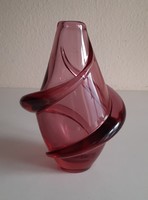 Vintage cseh fújt üveg váza üvegszál rátéttel, Frantisek Zemek, Zelezny Brod üveggyár 1950-es évek