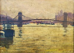 Kató Kálmán (1876 - 1946) Budapest Lánchíd c. festménye Eredeti Garanciával!