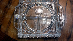 JELZETT BOHÉMIA CSISZOLT KRISTÁLY osztott TÁL TÁLCA KÍNÁLÓ -  Art&Decoration