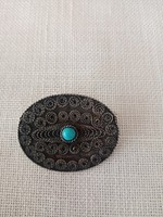 Antik ötvös iparművészeti  bross / kitűző  - kék türkíz  kővel