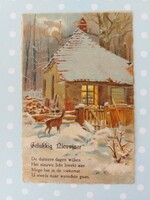 Régi újévi képeslap levelezőlap őzike havas táj