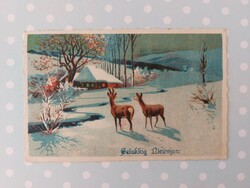 Régi karácsonyi képeslap 1931 levelezőlap őzike havas táj
