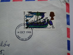 1966. futott légiposta brit levél, bélyeggel a hastingsi csata emlékére, elsőnapi bélyegzéssel