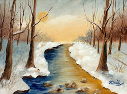 Winter sunset - oil painting 30 x 40 cm