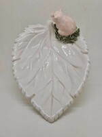 Italian Naples ceramic piglet leaf plate hand-painted 22cm