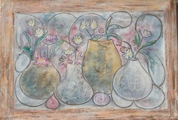 Prima díjas művésztől 3 kép. Vadvirágok.40x60 cm + mellé illő 2 kisebb kép.Károlyfi Zsófia (1952)