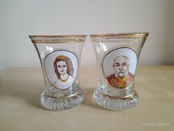 2db bieder üveg pohár Ferenc József és Sissi portréjával