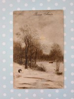 Régi képeslap újévi levelezőlap havas erdő