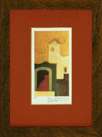 Aknay János (1949-) Szentendrei részlet - kerettel: 30x22cm - alkotás: 16x8cm