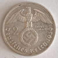 Horogkeresztes ezüst 2 birodalmi márka 1939. (A) (232)