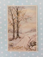 Régi képeslap 1953 karácsonyi levelezőlap havas táj