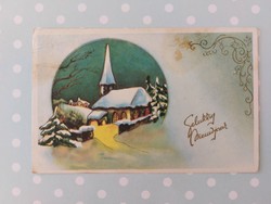 Régi képeslap karácsonyi levelezőlap havas táj templom