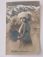 Régi karácsonyi képeslap női fotó levelezőlap