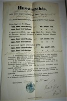 Győr county official meat price list (Győr, May 1866, with seal)