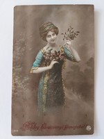 Régi karácsonyi képeslap 1912 női fotó levelezőlap