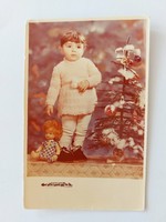 Old child photo vintage photo little girl Christmas tree toy doll
