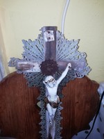 Antique crucifix with musical cylinder and clock needs restoration 62 cm