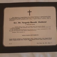 widow Mrs. Dr. Maszák Szegedy no. Sarolta Moldoványi's obituary, 1968