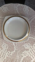 Retro lowland porcelain ashtray with gold stripe, outer square sides 13x13 cm, inner dia. 13 Cm.