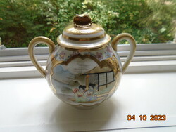 Antique sugar bowl from Kutan, richly gilded, with life and landscapes, made of extremely fine eggshell porcelain