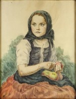 1O942 oszkár glatz: apple-peeling woman