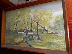 Farm world. Oil or tempera painting. 33 X 50 cm