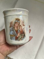 Antik lüszter mázas porcelán bögre, Mária Kis Jézussal
