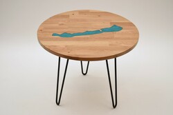 Balaton solid oak and epoxy coffee table / with hairpin legs / epoxy balaton