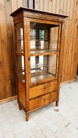 Rare, antique, inlaid Biedermeier small display case with two bottom drawers in very nice condition