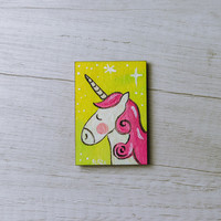Painted refrigerator magnet - unicorn