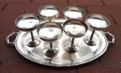 Famipa Prizren hatalmas ezüstözött tálca talpas poharakkal