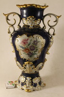 Hollóházi barokk kobaltkék füles váza 551