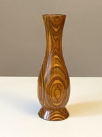 Turned retro wooden vase with an organic circular pattern made of multi-colored wood 24 cm.