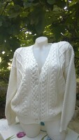 White quality hand-knitted cardigan-sweater m-l