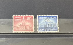 Independence 10 Cents és Monticello 20 Centes US bélyegek