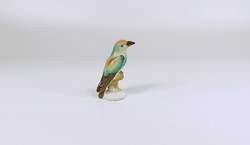 Herend, green songbird on a tree branch, hand-painted porcelain figure, flawless! (B148)