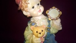 Retro sculpture from the 70s - boy with teddy bear - shelf decoration