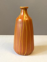 Orange painted retro ceramic vase with a squiggle pattern, 28 cm