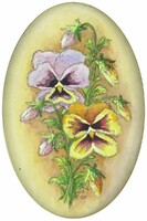 1O946 Árvácskák akvarell kisméretű réz keretben 15 x 10 cm