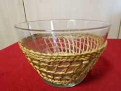 Glass bowl, with braided outer protection, diameter 14.5 cm. Jokai.
